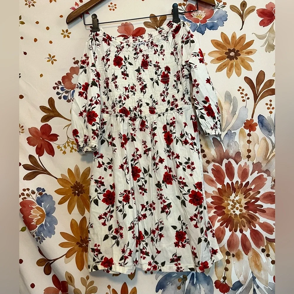 Old Navy Girls 8 Cream Red Floral Spring Fall Casual Prairie Midwest Dress City